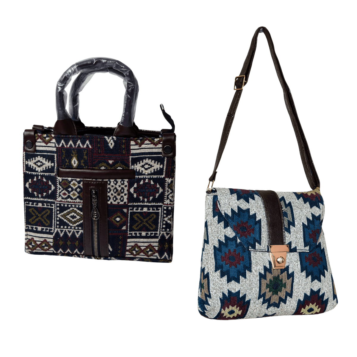 Houndstooth Crossbody and Handbag Set – Classic Black & White Pattern with Gold-Tone Hardware – Satchel for Women - Image 5