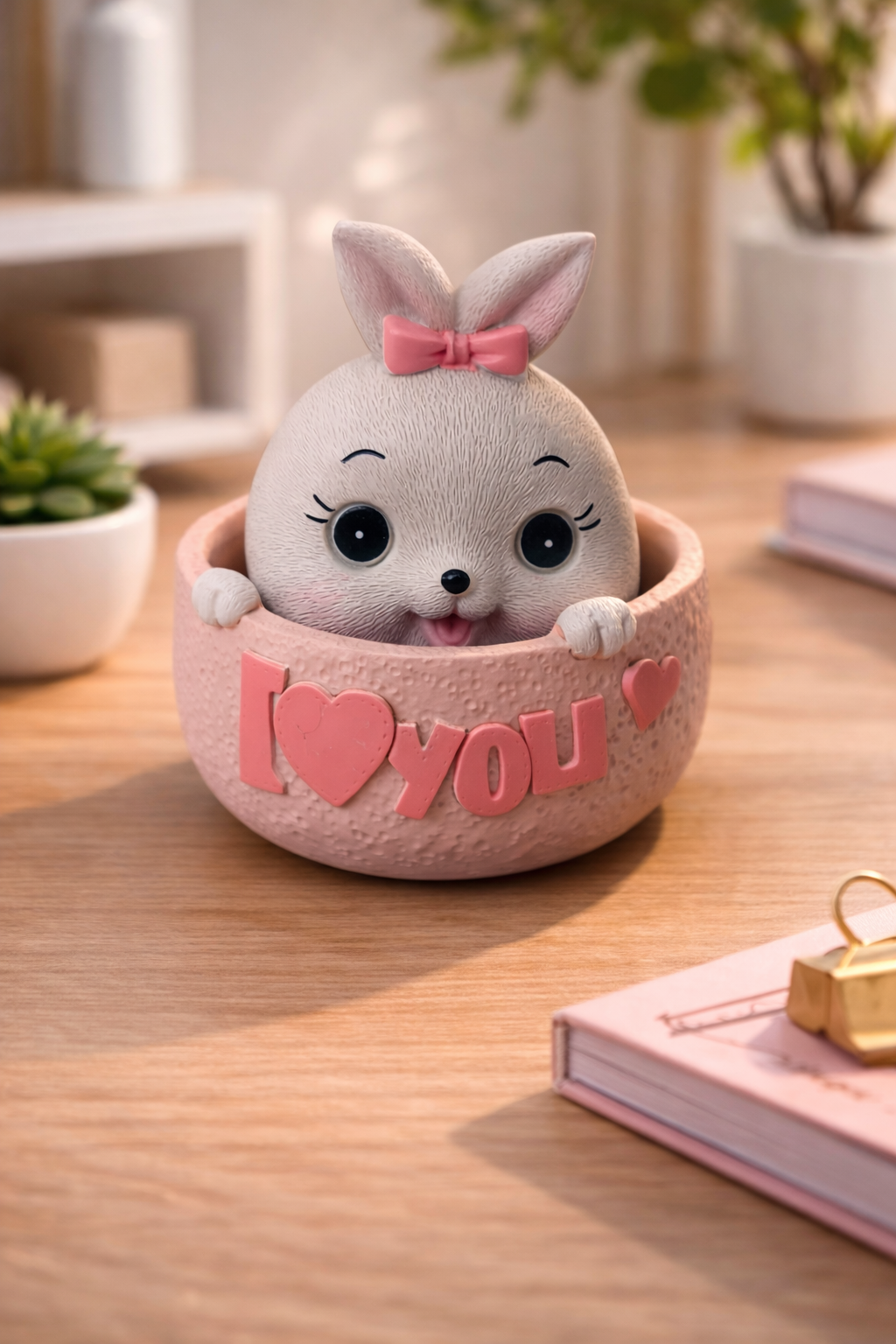 Cute “I Love You ” Bunny – Adorable Desk Decor Showpiece& Head Shaking Spring toy - Image 2