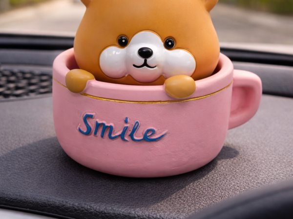 Cute Smile Cup Bear– Adorable Desk Decor Showpiece& Head Shaking Spring toy