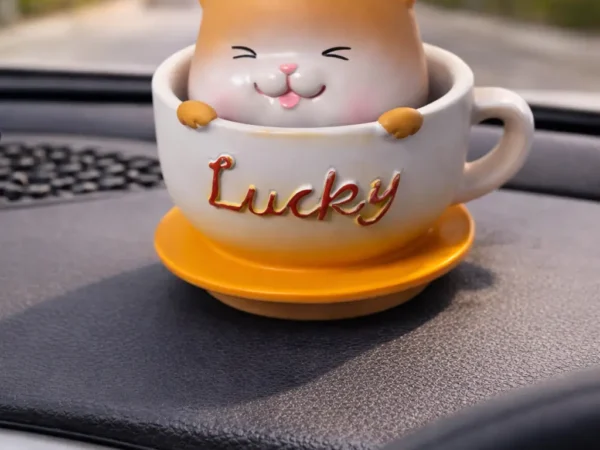 Cute Lucky Cup Cat– Adorable Desk Decor Showpiece & Head Shaking Spring toy