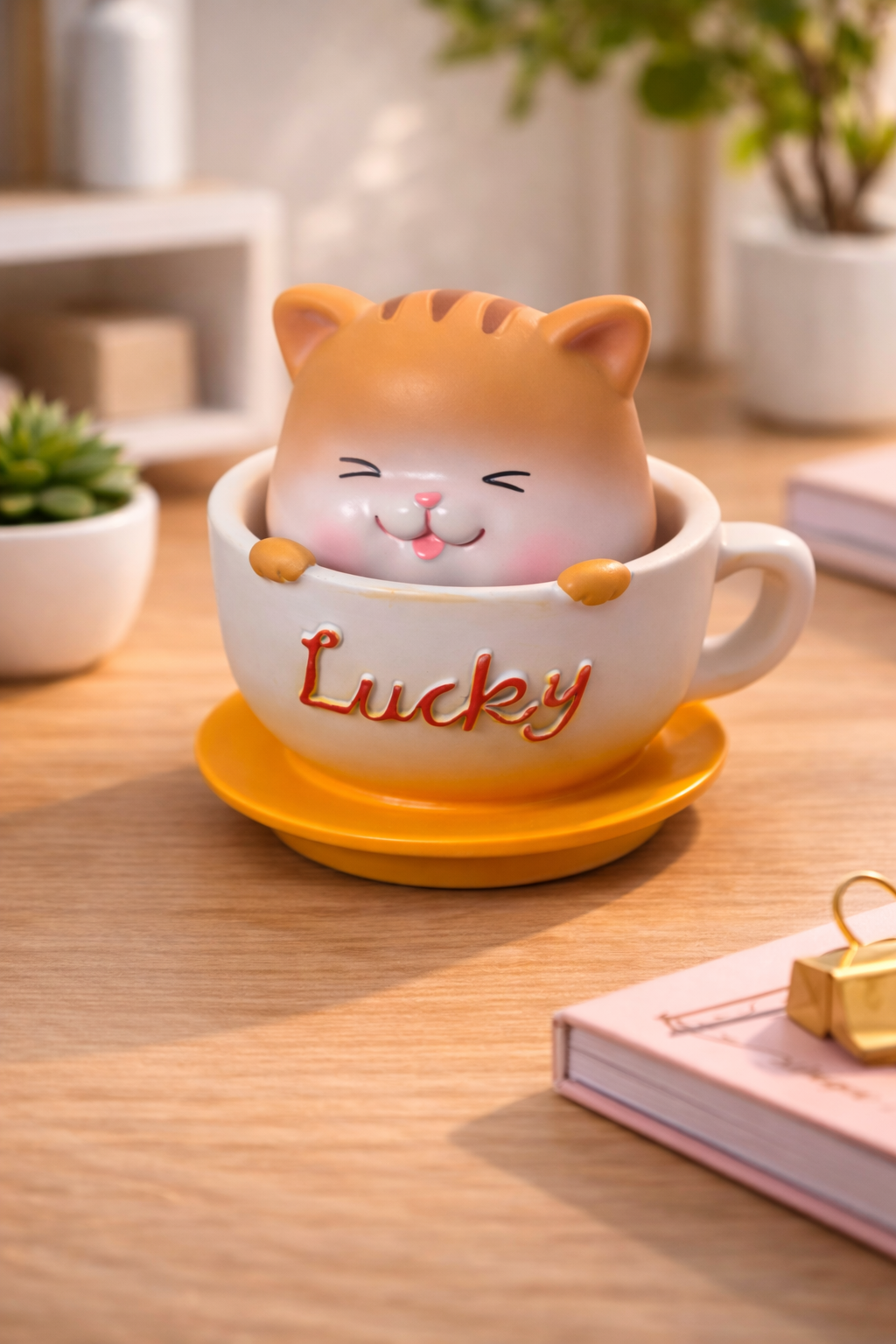 Cute Lucky Cup Cat– Adorable Desk Decor Showpiece & Head Shaking Spring toy - Image 2